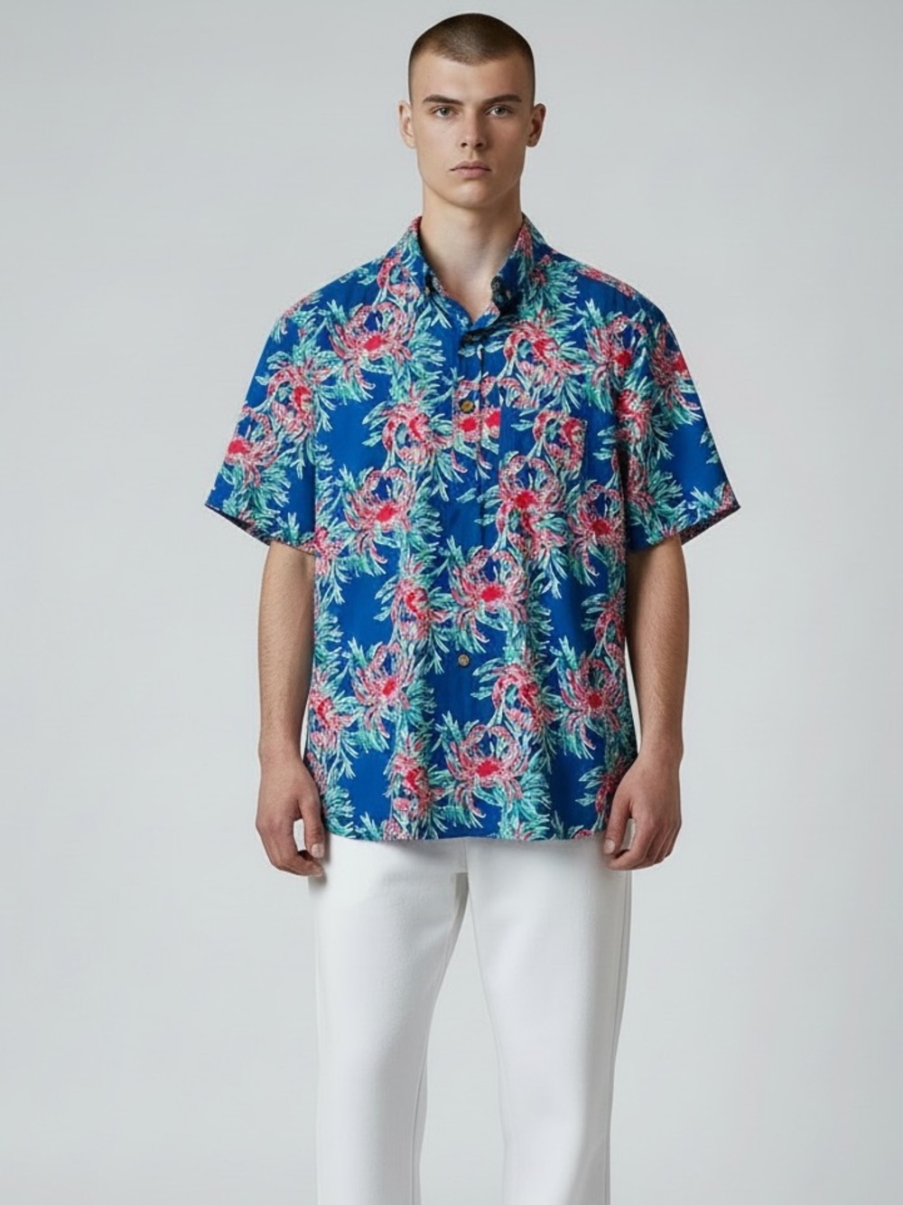 Chubbies The Nutter 1/2 Button Short Sleeve Popover Mens Large in Crab Print